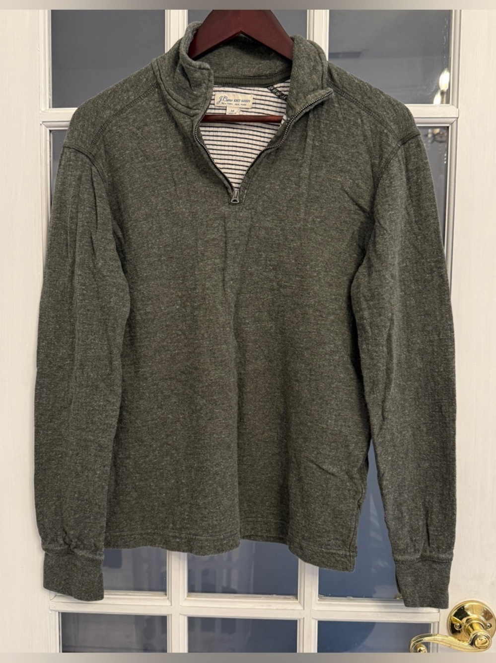 J. CREW Men’s Olive Green Double Knit Half Zip Pullover Sweater Size M